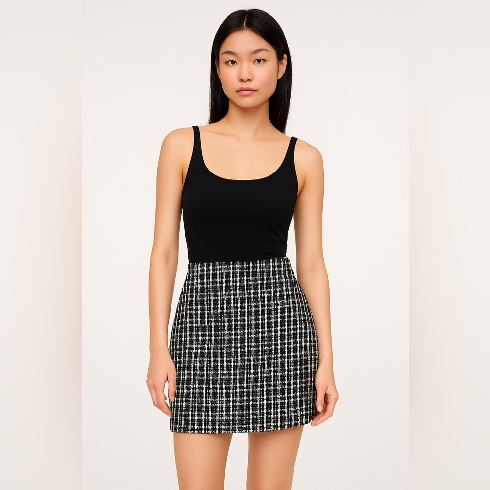 Babaton Black and White A-Line Tweed Skirt